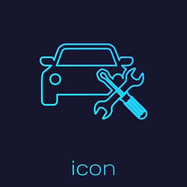 Tyrkysová linka auto s ikonou šroubováku a klíče izolované na modrém pozadí. Seřízení, servis, nastavení, údržba, opravy, upevnění. Vektorová ilustrace — Stockový vektor