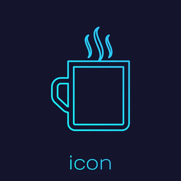 Turquoise lijn koffie kopje plat pictogram geïsoleerd op blauwe achtergrond. Thee beker. Warme drank koffie. Vector illustratie — Stockvector