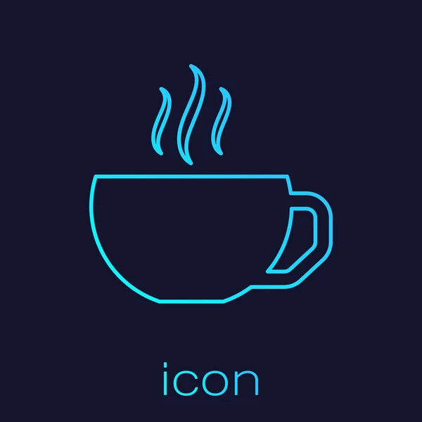 Línea turquesa Icono plano taza de café aislado sobre fondo azul. Taza de té. Café caliente. Ilustración vectorial — Archivo Imágenes Vectoriales