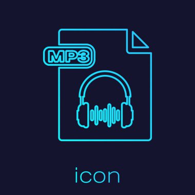 Turkuaz çizgi Mp3 dosya belgesi. Mavi arka planda yalıtılmış mp3 düğme simgesini indirin. Mp3 müzik formatı işareti. Mp3 dosya sembolü. Vektör İllüstrasyonu