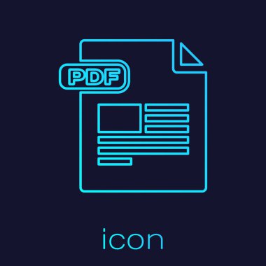 Turkuaz çizgi Pdf dosya belgesi. Mavi arka planda yalıtılmış pdf düğme simgesini indirin. Pdf dosya sembolü. Vektör İllüstrasyonu