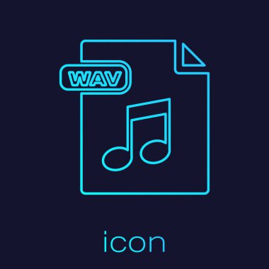Turkuaz satır Wav dosya belgesi. Mavi arka planda yalıtılmış wav düğmesi simgesini indirin. Dijital ses riff dosyaları için Wav waveform ses dosyası formatı. Vektör İllüstrasyonu
