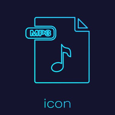 Turkuaz çizgi Mp3 dosya belgesi. Mavi arka planda yalıtılmış mp3 düğme simgesini indirin. Mp3 müzik formatı işareti. Mp3 dosya sembolü. Vektör İllüstrasyonu