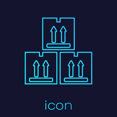 Mavi arka plan üzerinde izole trafik sembolü simgesi ile Turkuaz çizgi Karton kutu. Kutu, paket, paket tabelası. Teslimat, nakliye ve nakliye. Vektör İllüstrasyonu