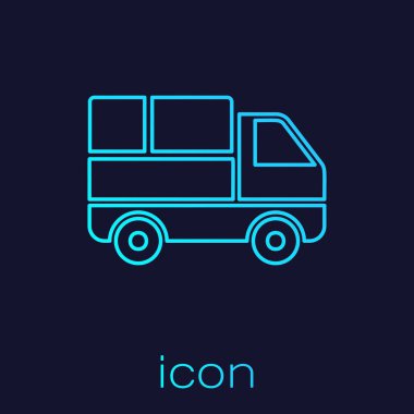 Mavi arka plan üzerinde izole simgesi arkasında karton kutular ile Turkuaz hat Teslimat kamyon. Vektör İllüstrasyonu