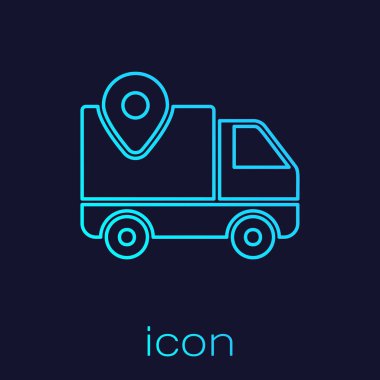 Mavi arka planda yalıtılmış turkuaz çizgi Teslim izleme simgesi. Parsel takibi. Vektör İllüstrasyonu