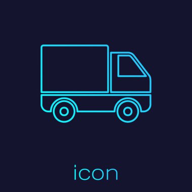 Turkuaz hat Teslimat kargo kamyon araç simgesi mavi arka plan üzerinde izole. Vektör İllüstrasyonu