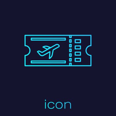 Turkuaz çizgi Havayolu bilet simgesi mavi arka plan üzerinde izole. Uçak bileti. Vektör İllüstrasyonu