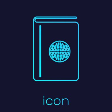 Turkuaz çizgi Kapak kitap seyahat rehberi simgesi mavi arka plan üzerinde izole. Vektör İllüstrasyonu