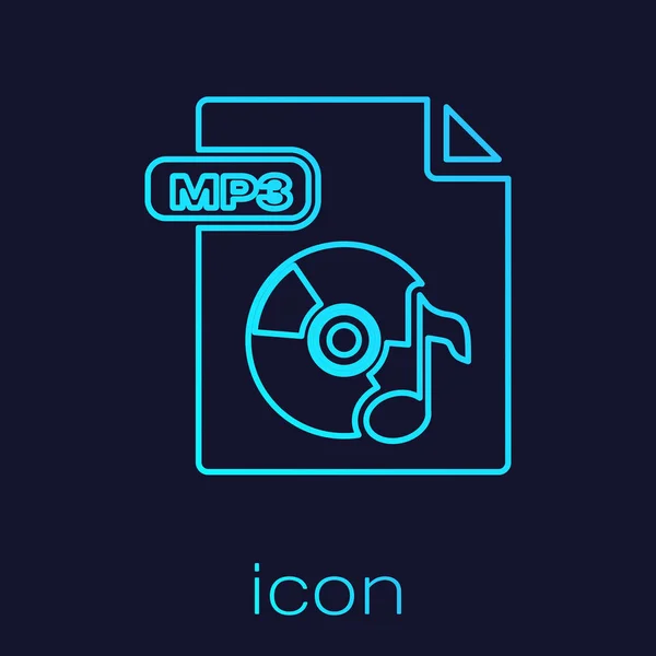 Documento file MP3 linea turchese. Scarica icona pulsante mp3 isolato su sfondo blu. Segno di formato musicale Mp3. Simbolo file MP3. Illustrazione vettoriale — Vettoriale Stock