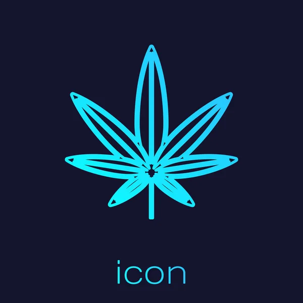 Turkusowa linia Medyczna marihuana lub ikona liści marihuany odizolowana na niebieskim tle. Symbol konopi. Ilustracja wektora — Wektor stockowy
