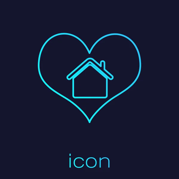 Tyrkysová linie dům s ikonou tvaru srdce izolovaná na modrém pozadí. Symbol lásky k domu. Rodina, nemovitosti a realit. Vektorová ilustrace — Stockový vektor