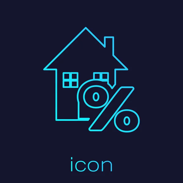 Turquoise line House with percant discount tag icon isolated on blue background. House percentage sign price. Real estate home. Credit percentage symbol. Vector Illustration — Stock Vector
