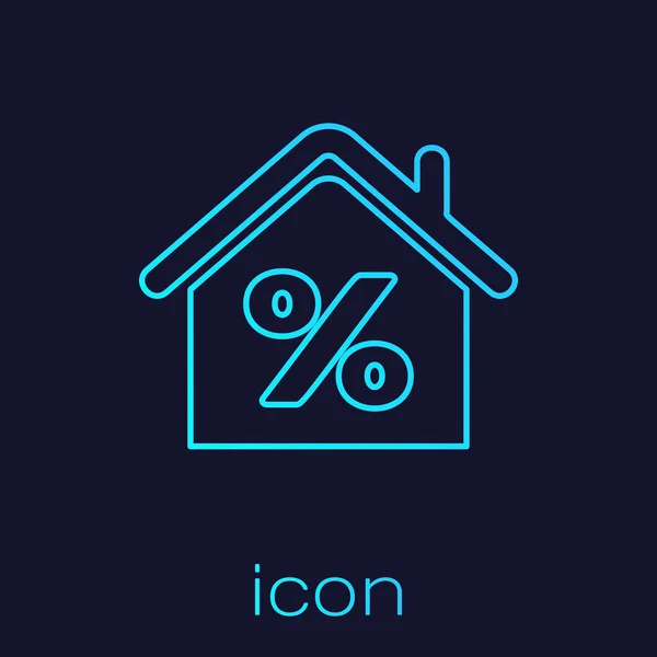 Turquesa línea Casa con percant icono de etiqueta de descuento aislado sobre fondo azul. Casa porcentaje signo precio. Casa de bienes raíces. Porcentaje de crédito. Ilustración vectorial — Vector de stock