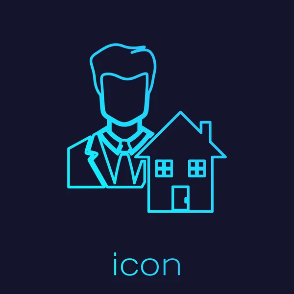 Ligne turquoise Icône Realtor isolé sur fond bleu. Acheter une maison. Illustration vectorielle — Image vectorielle