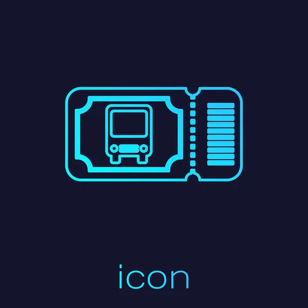 파란색 배경에 격리 된 청록색 라인 버스 티켓 아이콘입니다. 대중 교통 티켓. 벡터 일러스트레이션 — 스톡 벡터