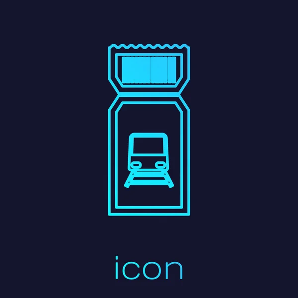 Línea turquesa Icono del billete de tren aislado sobre fondo azul. Viaje en tren. Ilustración vectorial — Vector de stock