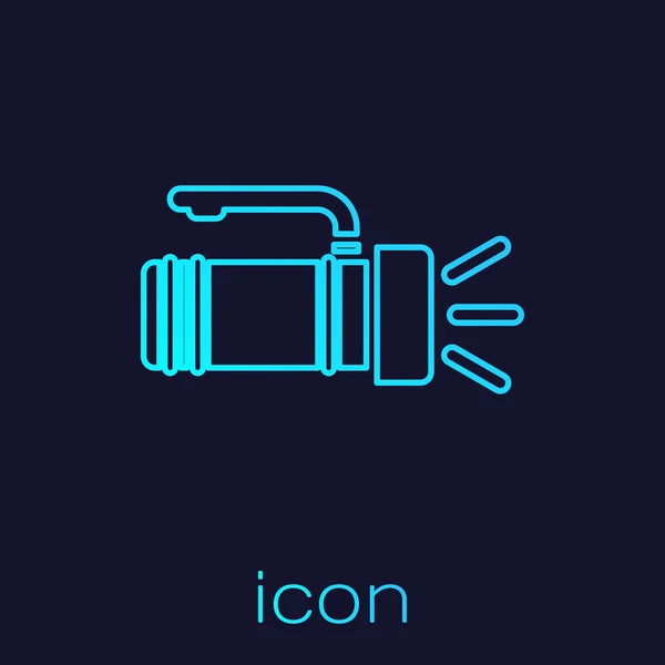 Tyrkysová čára ikona svítilny je izolovaná na modrém pozadí. Rukojeť turistické baterky. Vektorová ilustrace — Stockový vektor