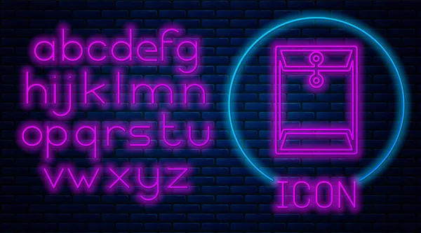 Izzó neon boríték ikon izolált téglafal háttérben. E-mail üzenetlevél szimbóluma. Neonfény ábécé. Vektoros illusztráció — Stock Vector