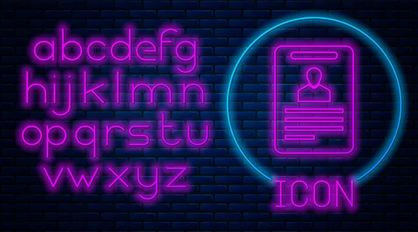 Glödande Neon identifiering Badge ikon isolerad på tegelvägg bakgrund. Den kan användas för presentation, identitet av företaget, reklam. Neonljus alfabetet. Vektor illustration — Stock vektor