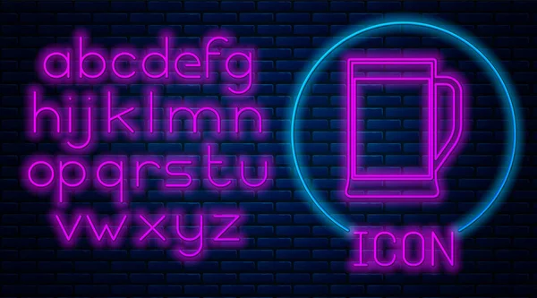 Izzó neon üveg sör ikon izolált téglafal háttér. Neonfény ábécé. Vektoros illusztráció — Stock Vector