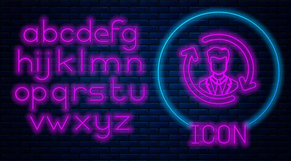 Glowing neon Human resources icon isolated on brick wall background. Concept of human resources management, professional staff research, head hunter job. Neon light alphabet. Vector Illustration — Stock Vector