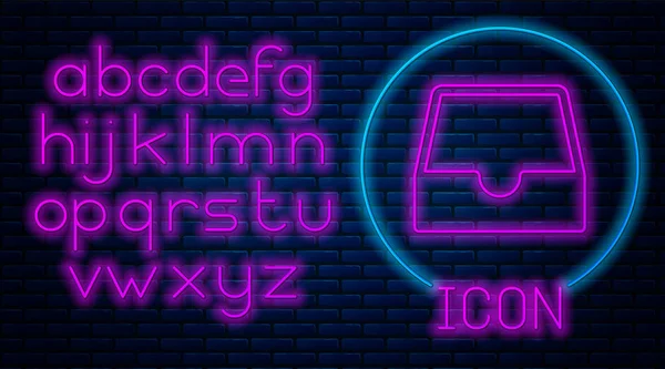 Świecące Neon Social Media Skrzynka ikona izolowane na tle muru ceglanego. Element sieci społecznościowej, symbol. Neon światła alfabetu. Ilustracja wektorowa — Wektor stockowy