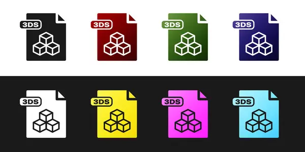 Nastavte dokument souboru 3DS. Stáhnout ikonu tlačítka 3DS izolované na černém a bílém pozadí. symbol souboru 3DS. Vektorová ilustrace — Stockový vektor