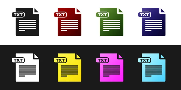 Txt-bestands document instellen. Download txt knoppictogram geïsoleerd op zwart-wit achtergrond. Tekst bestandsextensie symbool. Vector illustratie — Stockvector