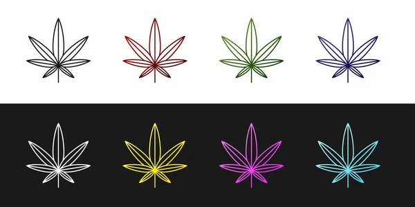 Definir marijuana medicinal ou ícone folha de cannabis isolado em fundo preto e branco. Símbolo de cânhamo. Ilustração vetorial —  Vetores de Stock