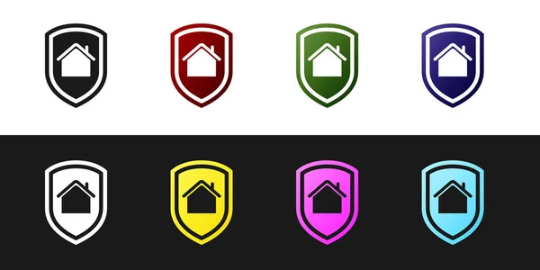 Set House under protection icon isolated on black and white background. Home and shield. Protection, safety, security, protect, defense concept. Vector Illustration — Stock Vector