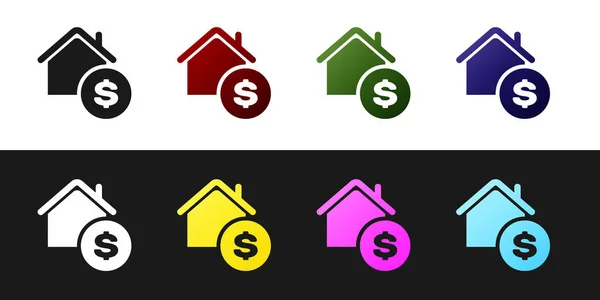 Set Casa con símbolo de dólar aislado sobre fondo blanco y negro. Hogar y dinero. Concepto inmobiliario. Ilustración vectorial — Vector de stock