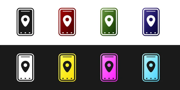 Ange Infographic av stadskartan navigeringsikonen isolerad på svart och vit bakgrund. Mobile App Interface konceptdesign. Geolaktionskonceptet. Vektor Illustration — Stock vektor