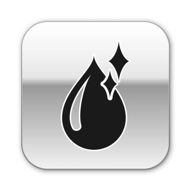 Siyah temiz su damlası simgesi beyaz arka planda izole. Gümüş kare düğmesi. Vektör Illustration