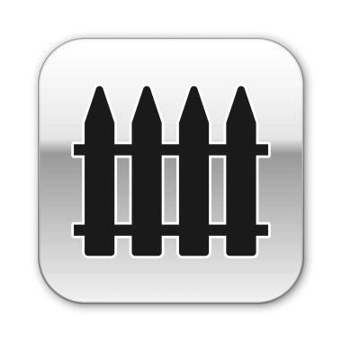 Siyah Bahçe çit ahşap simgesi beyaz arka plan üzerinde izole. Gümüş kare düğme. Vektör İllüstrasyonu