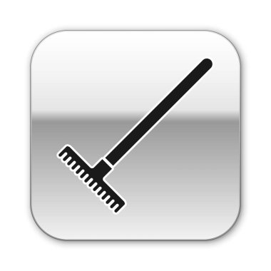 Siyah Bahçe komisyon simgesi beyaz arka plan üzerinde izole. Bahçecilik, tarım, tarım için bir araç. Yer kültivatör. Temizlik ekipmanları. Gümüş kare düğme. Vektör İllüstrasyonu