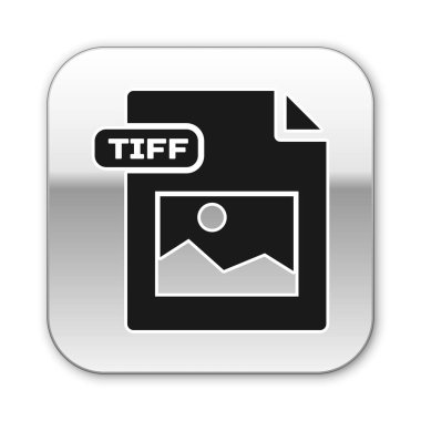 Siyah Tiff dosya belgesi. Beyaz arka planda yalıtılmış tiff düğme simgesini indirin. Tiff dosya sembolü. Gümüş kare düğme. Vektör İllüstrasyonu