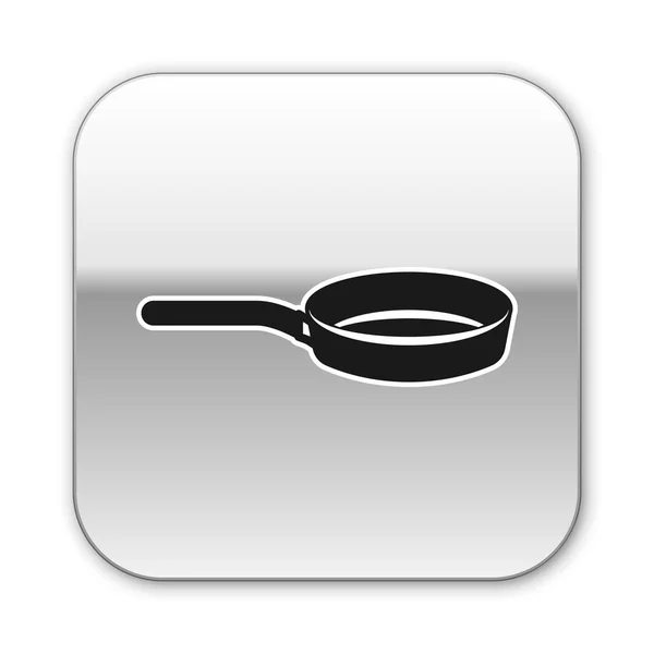 Ícone de frigideira preto isolado no fundo branco. Símbolo de fritar ou assar alimentos. Botão quadrado de prata. Ilustração vetorial —  Vetores de Stock