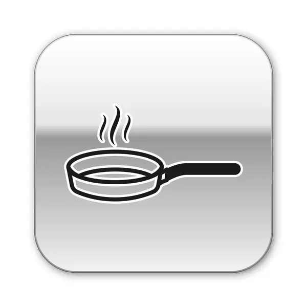 Icona padella nera isolata su sfondo bianco. Friggere o arrosto simbolo cibo. Pulsante quadrato argento. Illustrazione vettoriale — Vettoriale Stock