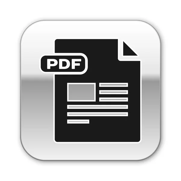 Documento PDF nero. Scarica l'icona del pulsante pdf isolato su sfondo bianco. Simbolo file PDF. Pulsante quadrato argento. Illustrazione vettoriale — Vettoriale Stock