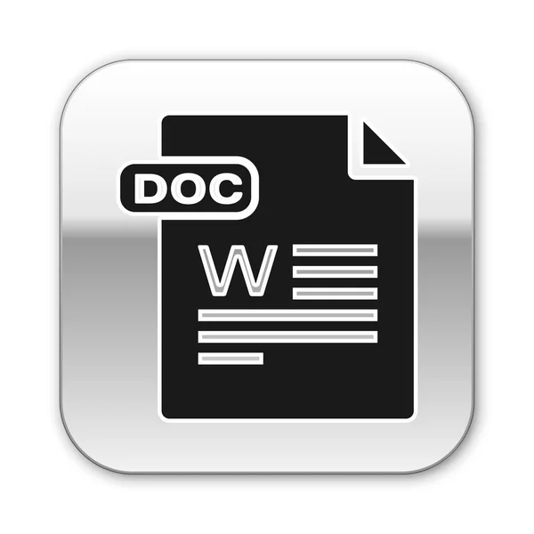 Documento de archivo DOC negro. Descargar icono del botón doc aislado sobre fondo blanco. símbolo de extensión de archivo DOC. Botón cuadrado plateado. Ilustración vectorial — Vector de stock