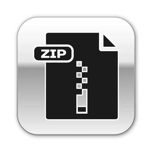 Documento de archivo ZIP negro. Descargar icono de botón zip aislado sobre fondo blanco. Símbolo del archivo ZIP. Botón cuadrado plateado. Ilustración vectorial — Vector de stock