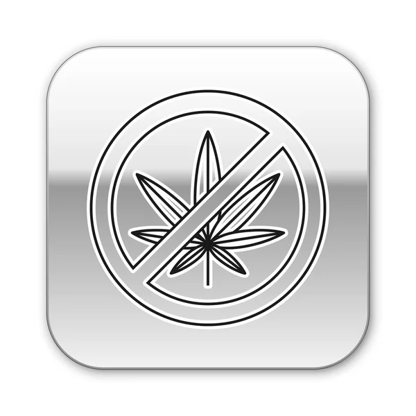 黑色停止大麻或大麻叶图标孤立在白色背景。禁止吸食大麻。大麻符号。银色方形按钮。矢量插图 — 图库矢量图片