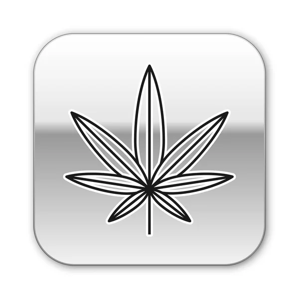 Schwarzes medizinisches Marihuana oder Cannabisblatt-Symbol isoliert auf weißem Hintergrund. Hanf-Symbol. Silberner quadratischer Knopf. Vektorillustration — Stockvektor