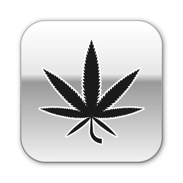 Černá Lékařská marihuana nebo konopný list ikona izolované na bílém pozadí. Symbol konopí. Stříbrný knoflík. Vektorová ilustrace — Stockový vektor