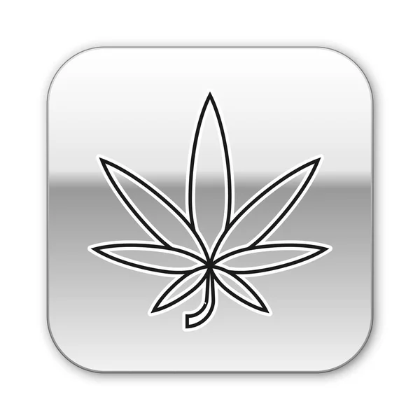 Schwarzes medizinisches Marihuana oder Cannabisblatt-Symbol isoliert auf weißem Hintergrund. Hanf-Symbol. Silberner quadratischer Knopf. Vektorillustration — Stockvektor