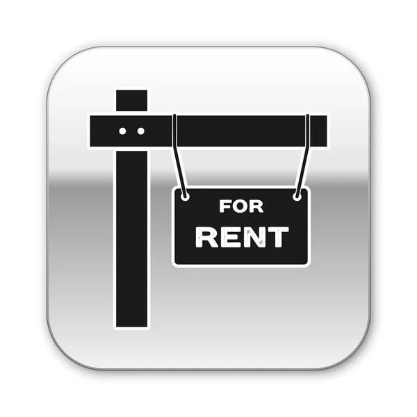 Black Hanging sign with text For Rent icon isolated on white background. Signboard with text For Rent. Silver square button. Vector Illustration — Stock Vector