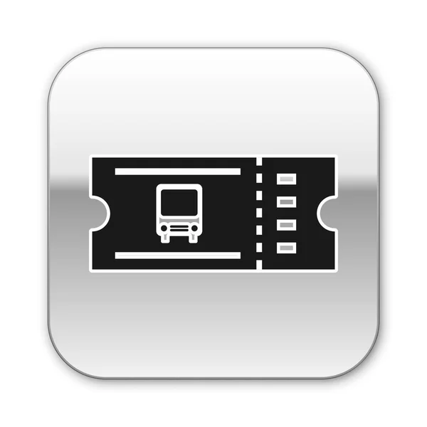 흰색 배경에 격리 된 검은 버스 티켓 아이콘입니다. 대중 교통 티켓. 실버 스퀘어 버튼. 벡터 일러스트레이션 — 스톡 벡터