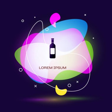 Siyah şarap şişesi ikon mavi arka plan üzerinde izole. Sıvı şekilli soyut afiş. Vektör İllüstrasyonu