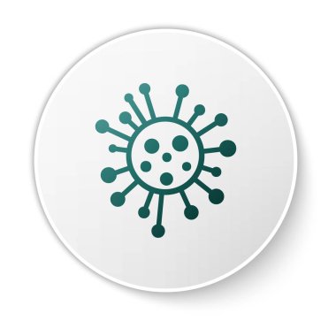 Beyaz arka planda izole yeşil bakteri simgesi. Bakteriler ve mikroplar, mikroorganizma hastalığı neden, hücre kanseri, mikrop, virüs, mantar. Beyaz daire düğmesi. Vektör Illustration